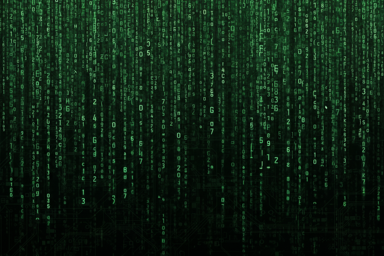 a black background with green moving computer code 