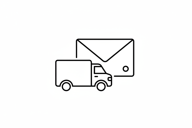 A black outline of a delivery van and an envelope